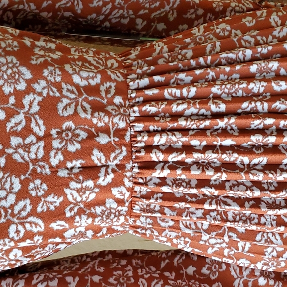🆕️ Lark + Grey Women's Floral Rust Orange Long Sleeve Pleated Dress SIZE: PS - Picture 4 of 13